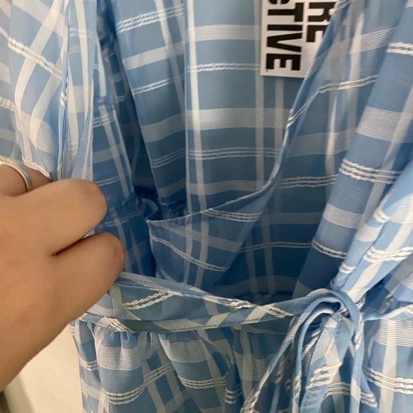 Future Collective - Blue Gingham Wrap Babydoll Blouse - Picture 11 of 14